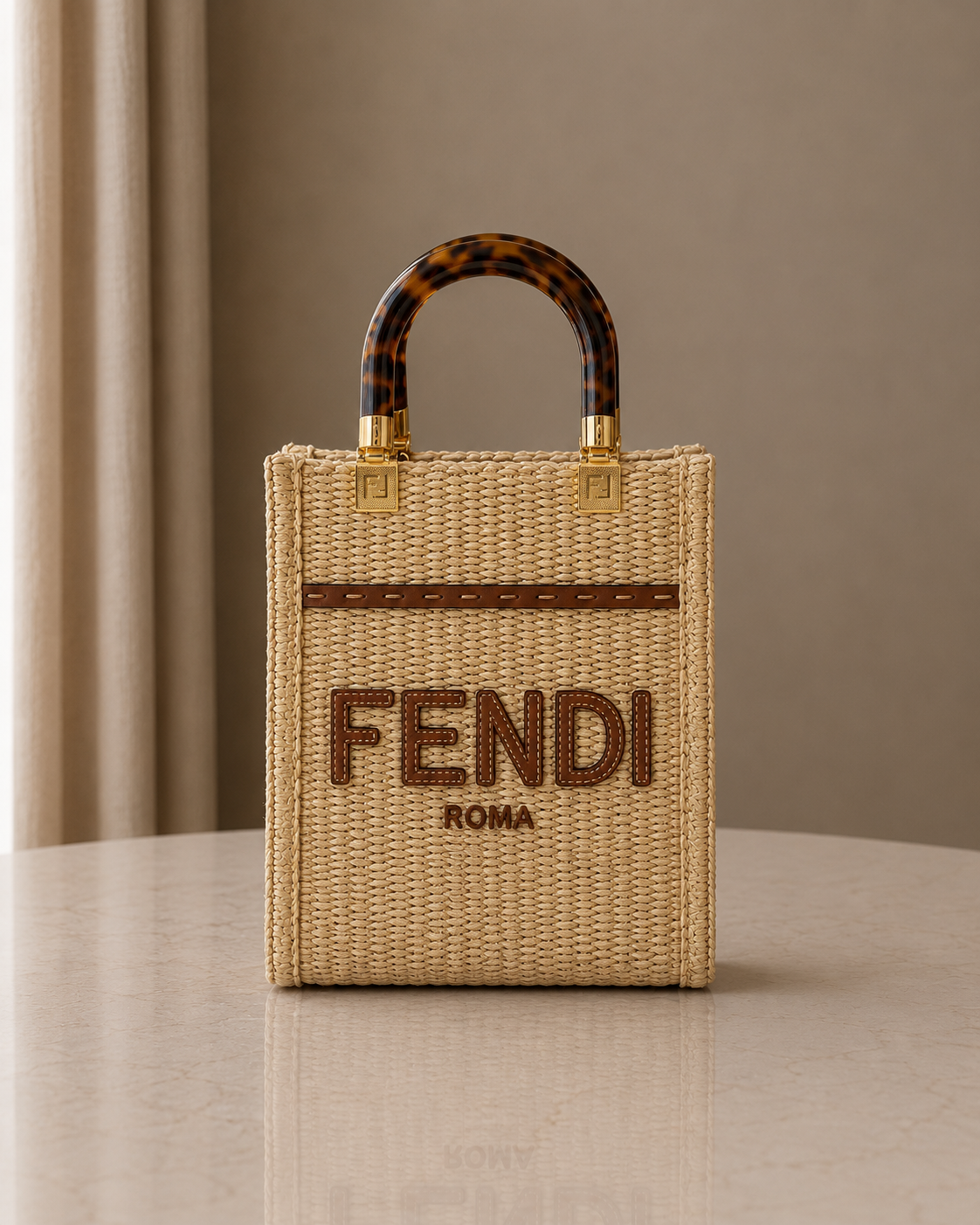 Fendi Mini Sunshine shopper raffia Bag