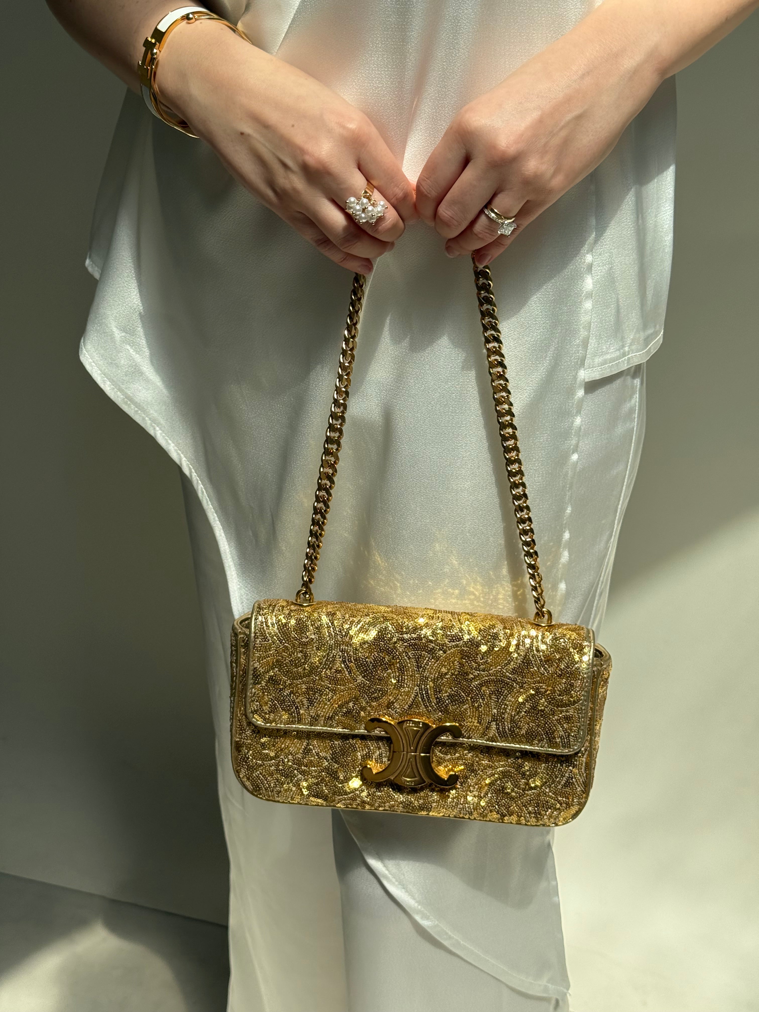 Celine Chain Shoulder Bag Gold Sequin
