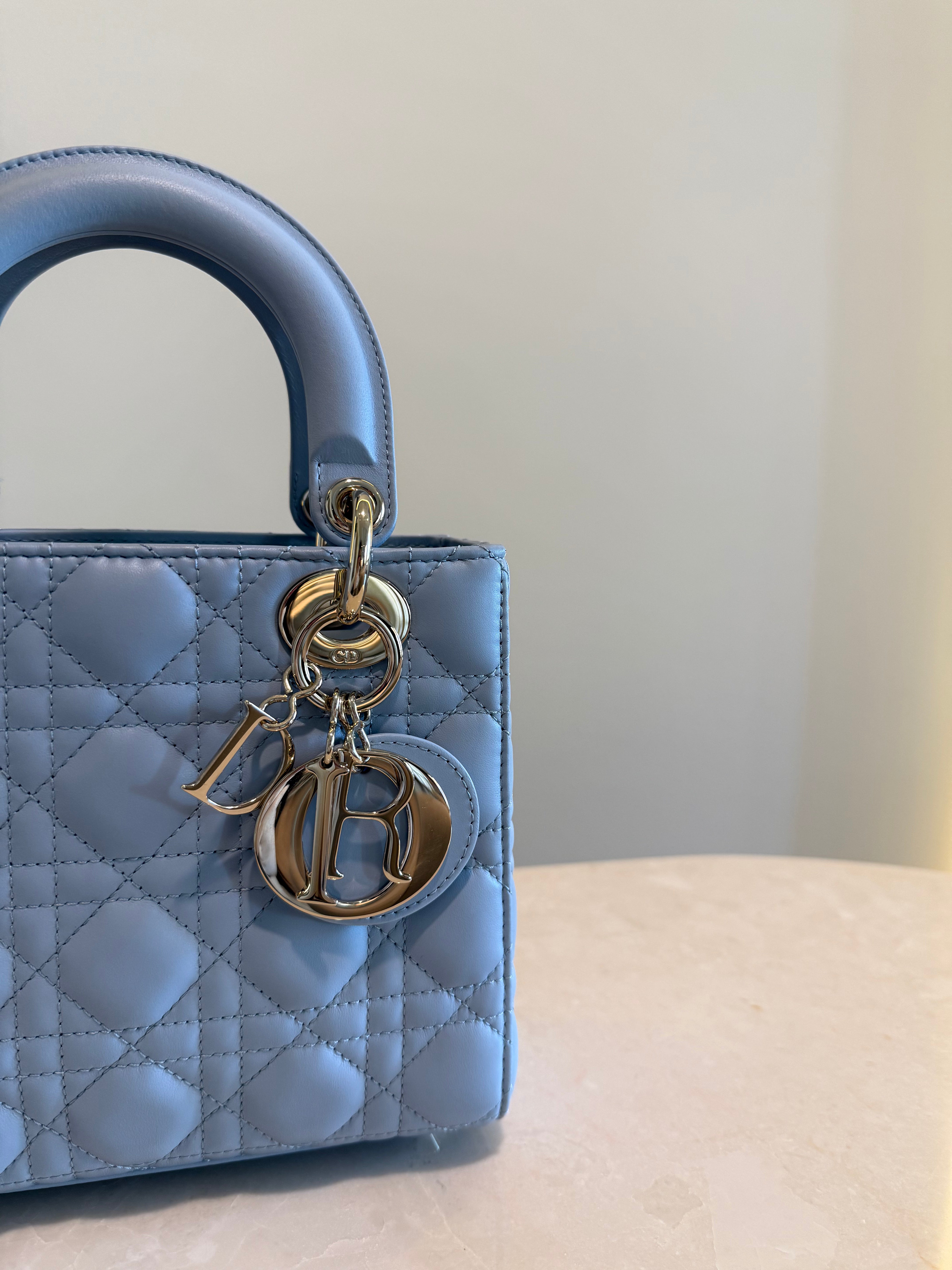 Lady Dior Medium Light Blue Bag