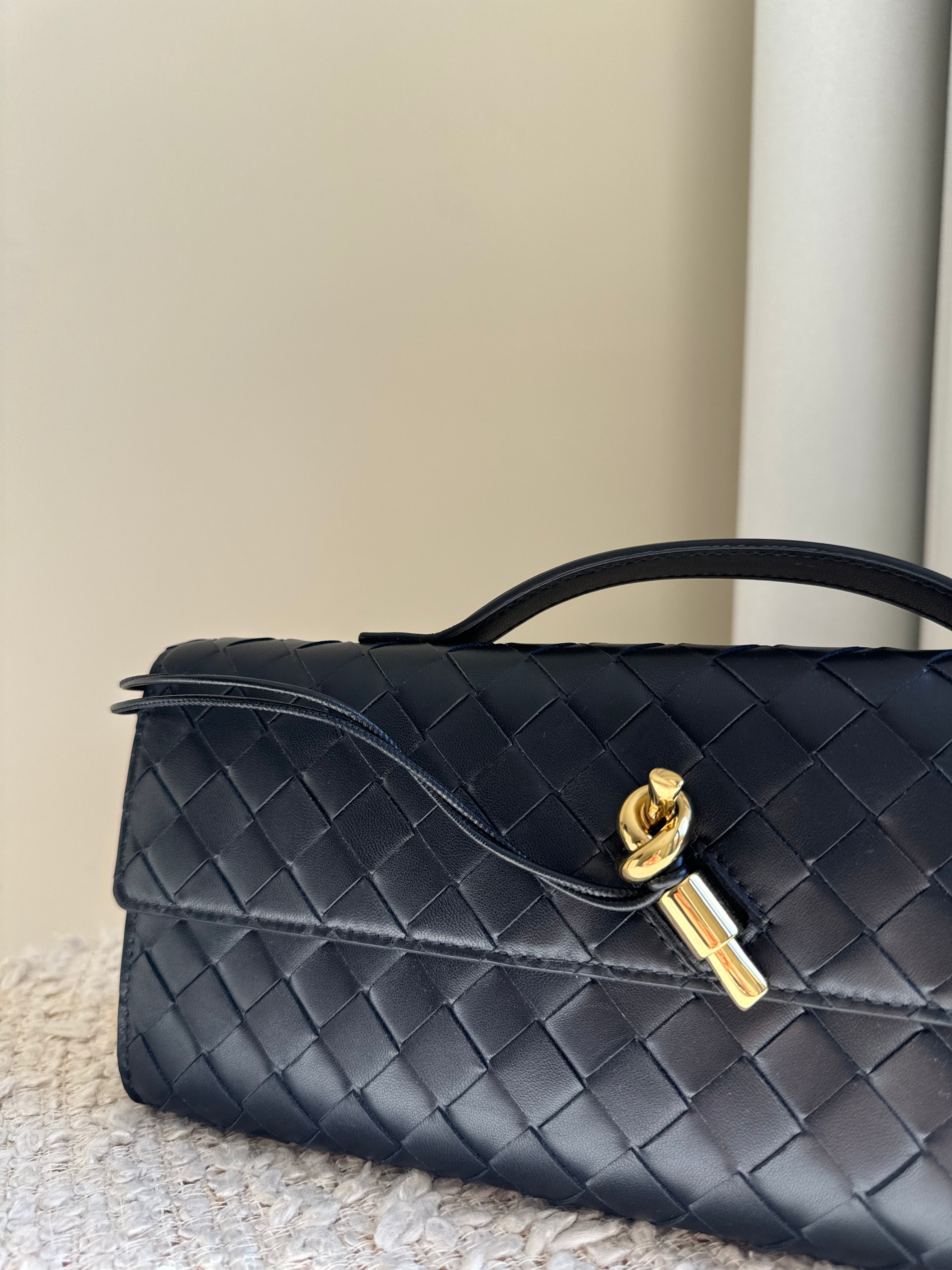 Bottega Long handle Black Clutch